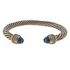 David Yurman Sterling Silver Diamond Blue Topaz Cable Bracelet
