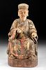 18th C. Chinese Qing Polychrome Wood God of Wealth