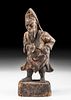 Chinese Qing Dynasty Wood Prayer Figure w/ Paper