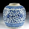 19th C. Chinese Qing Blue on White Vase w/ Floral Motif