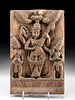 19th C. Tibetan Wood Panel - Saraswati & Devotees
