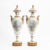PR., SEVRES STYLE SIGNED HAND-PAINTED FIGURAL URNS