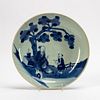 CHINESE ROUND BLUE & WHITE FIGURAL PLATE