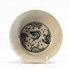 CHINESE SMALL OFF WHITE BOWL, BLUE FISH MOTIF