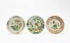 THREE CHINESE CELADON & FAMILLE ROSE PLATES