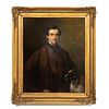 PORTRAIT OF SPORTSMAN AND HIS DOG, GILTWOOD FRAME
