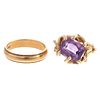 A Textured Amethyst Ring with Wedding Band in 14K