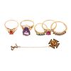 A Collection of Gold Gemstone Rings & Pin