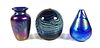 (3) Hand Blown Studio Art Glass Vases