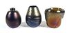 (3) Mtarfa Studios Iridescent Art Glass Vases 