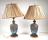 Pair Chinese Brass and Enamel Lamps