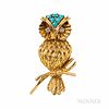 Tiffany & Co. 18kt Gold and Turquoise Owl Brooch