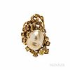 Arthur King 18kt Gold, Golden Baroque South Sea Pearl, and Color-treated Diamond Ring
