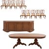 Comedor. Siglo XX. En talla de madera. Consta de: Mesa, trinchador y 10 sillas.  Piezas: 12