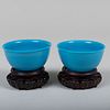 Pair of Chinese Blue Glass Bowls