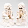 Pair of Chinese White Glazed Porcelain Buddhistic Lions