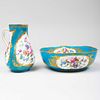 SÃ¨vres Turquoise Ground Porcelain Bowl and Pitcher