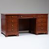 Modern Cherry Finished and Leather Pedestal Desk, Stamped Sligh, Holland Michigan, of Recent Manufacture