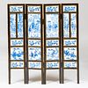 Chinese Blue and White Porcelain Mounted Ebonized Four Panel Table Screen