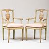 Pair of Italian Neoclassical Painted and Silver-Gilt Armchairs
