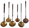 Six wrought iron and brass utensils, 19th c.