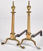 Pair of late Chippendale Federal brass andirons