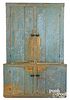New England painted pine one piece corner cupboard