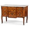 A French Regency Style Inlaid and Marble Top Commode