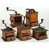 Five Arcade Wooden and Iron Coffee Mills