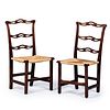 A Pair of Chippendale Carved Cherrywood Rush Seat Chairs, Likely New England, Circa 1800