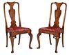 Pair Queen Anne Style Walnut Veneered Side Chairs