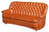 Vintage Orange Tufted Leather Sofa
