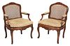 Pair Louis XV Caned Beechwood Open Armchairs