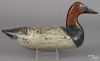 Carved and painted canvasback duck decoy, early