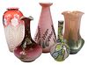 Five Art Glass Decorated Vases