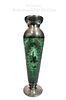 19th C. Bohemian Inlay Silver Emerald green glass vase