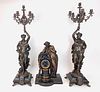 19th C French Patinated Bronze Clock Set By Charpentier
