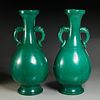 Pair large Chinese green glaze Yuhuchunping vases