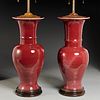 Pair Chinese oxblood Phoenix-Tail vase lamps