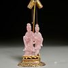 Chinese carved rose quartz figural lamp