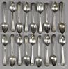 Eighteen English bright cut silver teaspoons, ca