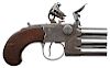 English Stacked Three-Barrel Tap Action Flintlock Pistol by Prosser 