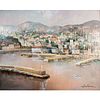 Large Lucien Delarue Painting, Port De Nice, Framed