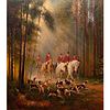 P. Roberts Signed Oil on Canvas Fox Hunt, Woods
