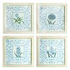 4pc Framed Shelley Hely Prints, Blue Flowers