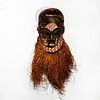 African Hand Carved Hand Painted Face Mask Straw Beard