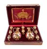 A French Silver Gilt and Crystal Decanter Set
Height of decanter 8 1/2 inches; length of tray 11 1/2 inches.