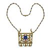 Egyptian Revival 18k Gold Plique A Jour Lapis Diamond Pendant Necklace