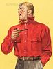 American School, 20th Century Illustration of a Man in a Red Shirt, Holding a Pipe