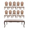 Antecomedor. Siglo XX. Elaborado en madera. Consta de: Mesa con sistema de extensiones, 8 sillas y 2 sillones.